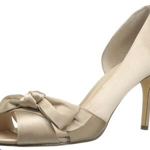 Nina Cream Satin Peep-Toe Heels